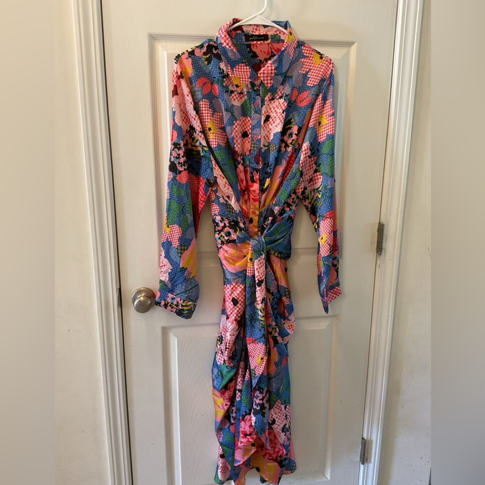 Good Time USA Women Size 1 XL Multi-Color Floral Midi/Knee Button Down Dress